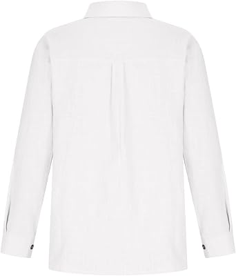 Womens Fall Coat Cotton Linen Button Down Shirt Roll Up Long Sleeve Collared Tops Business Casual Blouse with Pocket 2025