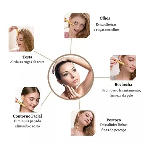 Massageador Facial Elétrico Gold 24k Harmonização Facial Botox Efeito Lifting Anti-Rugas, Prevenção