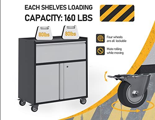 Aobabo Metal Rolling Garage Storage Cabinet With 1 Drawer & 2 Doors,Half Height Counter Tool Cabinet For Garage, Home, Warehouse, Basement… #TOP5