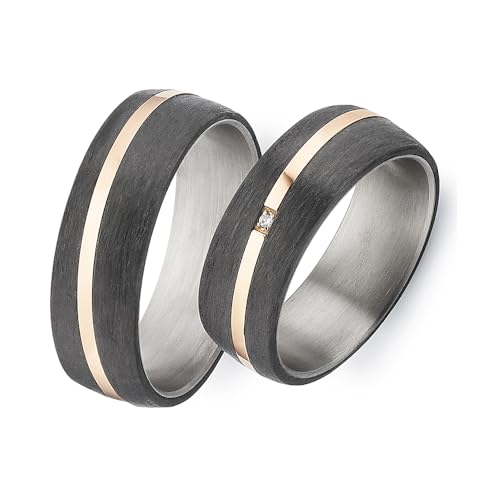 Blue Moon Diamonds Paar Eheringe Trauringe, Verlobungsringe aus Titan und Carbon mit, Diamant 1x...