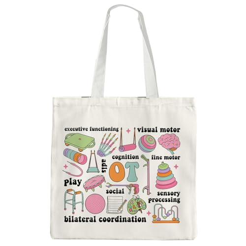 OTOUO Bolsa de lona estética OT Apreciation – Mala de ombro de lona para terapia ocupacional e física para mulheres, bolsa de ombro para terapeutas ocupacionais, presentes de terapeutas de saúde
