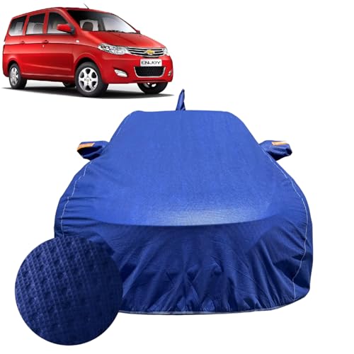 Image of Car Cover for Chevrolet Enjoy (2013-2017) | 100% Waterproof Cover with Reflective Mirror Pockets | Dustproof, Scratchproof, Heatproof Enjoy Car Cover |Soft Cotton Lining| Blue