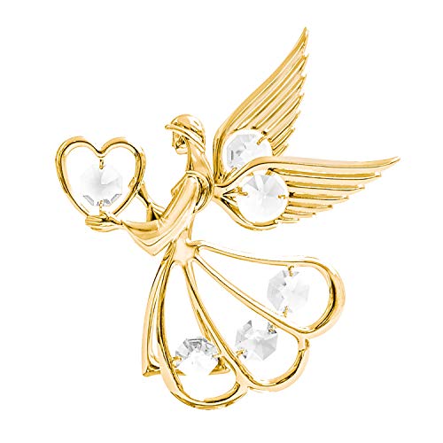 Mascot Crystal Delight Collection 24k Gold Plated Angel with Heart Angel Sun Catcher and Magnet - Clear Swarovski Crystal car Decor Window Decor Inspirational Gift Sympathy Gift Angel Ornament