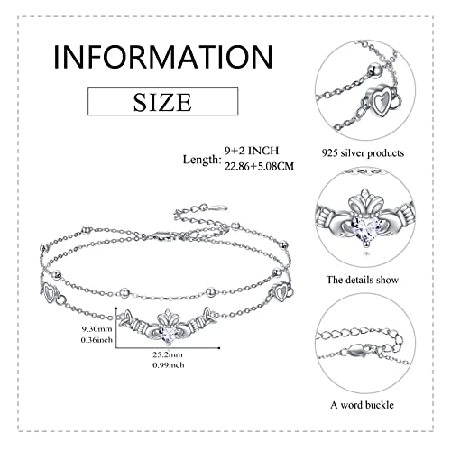 Image of VONALA Evil Eye Anklet 925 Sterling Silver Irish Celtic Knot /Witches Knot /Claddagh /Infinity Heart /Butterfly /Pineapple Chain Hotwife Anklet Foot Ankle Jewerly Gift for Women Mother Wife Sisters