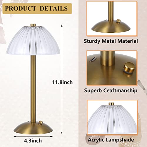 Image of Liliful 4 Pcs Cordless Table Lamp Rechargeable Touch LED Small Gold Portable Battery Operated USB-c Desk Lamp 3 Color Dimmable for Bedroom Living Room Dining (Gold,Mushroom Style)