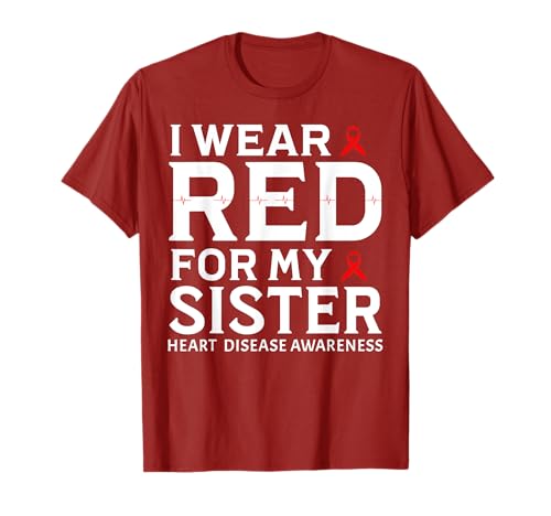 I wear red for my sister heart disease awareness chd heart maglietta