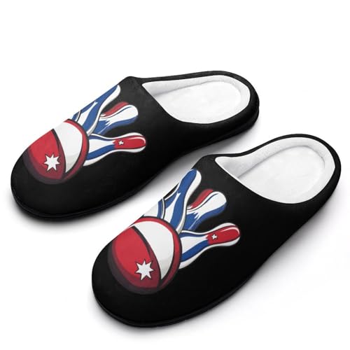 Bowling Pins And Ball Womens Cotton Slippers Warm House Shoes for Indoor Outdoor
