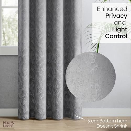 Image of haus & kinder Printed Jacquard Door Curtains 7 Feet Long Pack of 2 Door Curtains, 7 Feet Curtains for Door (Slate Willow, Sand Floral 130x152 CM)