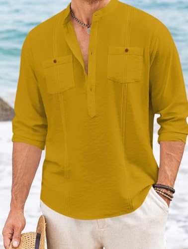 Image of Macsivo Cotton Blend Solid Casual Short Kurta for Men Long Sleeve Mandarin Collar Stylish Shirt Kurta for Men