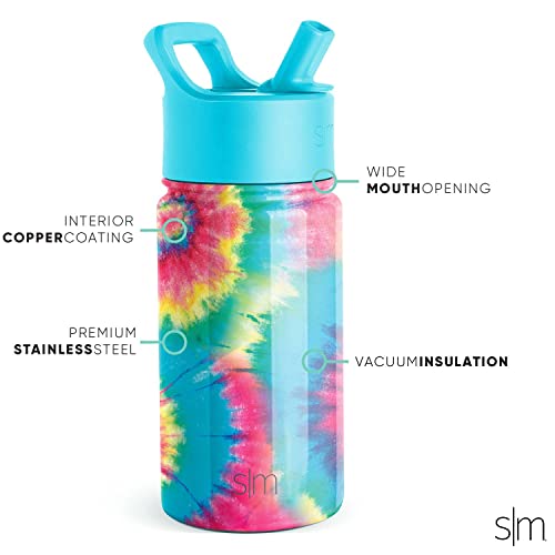 Simple Modern Kids Water Bottle With Straw Lid | Insulated Stainless Steel Reusable Tumbler For Toddlers, Girls | Summit Collection | 14Oz, Tie-Dye #TOP2
