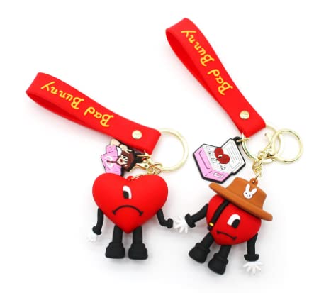 XRHOT 2 Stück Schlüsselanhänger,Bad Bunny Schlüsselhänger Cartoon-Schlüsselanhänger Keyring,Charakter-Anhänger Modell Puppe,Schlüsselanhänger Hase Niedliche Geschenke für Frauen Damen Mädchen Cover
