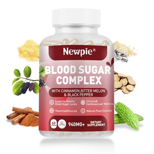 Blood Sugar Complex Supplement Supports Healthy Blood Sugar in Normal Range, Natural with 20 Active Ingredients Including Cinnamon, Bitter Melon, Fenugreek Seeds & Vitamins, Non-GMO, 60 Capsules