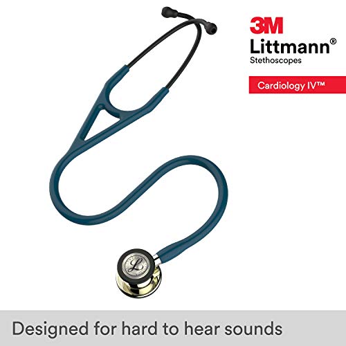 Littmann Cardiology IV Fonendoscopio Diagnóstico, Campana De Acabado Estándar, Vástago Y Auricular De Acero Inoxidable, Tubo Color Azul Caribe, 69 cm