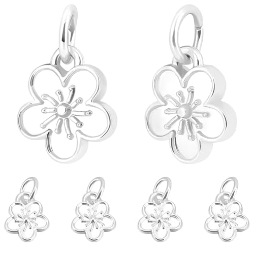 Beebeecraft 1 Box 40Pcs 14K Gold Plated Flower Charms Peach Blossom Dangle Charm Pendants with Jump Rings for DIY Bracelet Necklace Keychain Jewellery Making