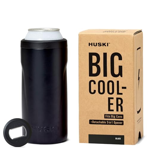 Image of Huski Big Can Cooler | NEW | Premium 16oz & 19.2oz Beer & Energy Drink Cooler with Detachable 3-in-1 Opener | Triple Insulated | Keeps Cans up to 10x colder | Doubles as a Tumbler (Black)