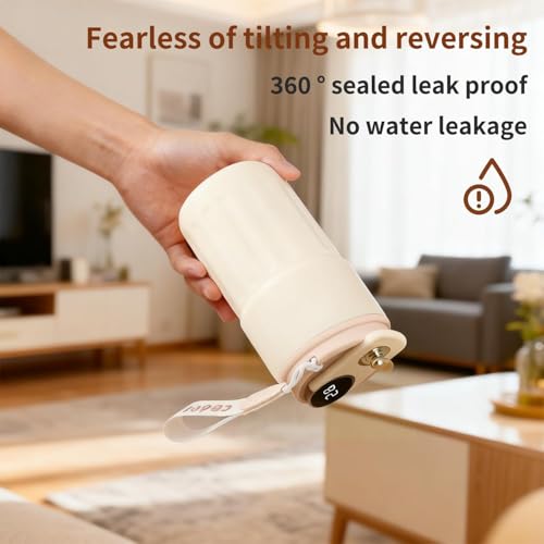 Image of 500ml Smart Temperature Display Coffee Mug with Leakproof Lid & Carry Strap, Portable Travel Cup for Tea, Coffee, Water, Office, Gym, School & Daily Use (T Black)