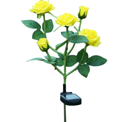 Image of anso 5 Heads Solar Power Rose Flower Garden Stake Outdoor Landscape Lamp Yard LED Light (Yellow)