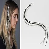 Feather Hair Extension – 5 Real Rooster Feathers Bonded at Tip, Black & White Zebra Pattern, 7–11” Long, Includes 2 Silicone Micro Beads for Easy Installation – Salon-Quality by Sexy Sparkles