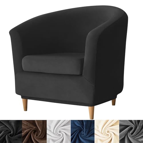 HFCNMY 2 Piece Club Chair Slipcover,Stretch Velvet Barrel Chair Covers Soft Tub Chair Slipcover Washable Armchair Cover with Elastic Bottom Black