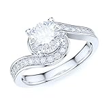 PRSTANI Sterling Silver Handmade Fall In Love Curved Shank 1CT Round Brilliant Cut Genuine Moissanit