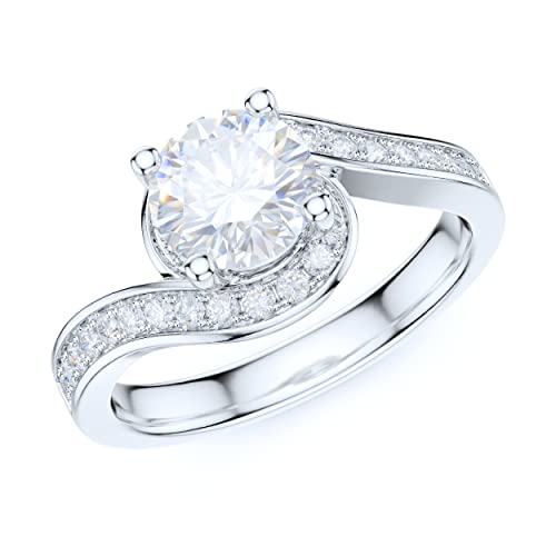 Sterling Silver Handmade Fall In Love Curved Shank 1CT Simulated Round Brilliant Cut Diamond or Genuine Moissanite Promise Engagement Ring Bridal