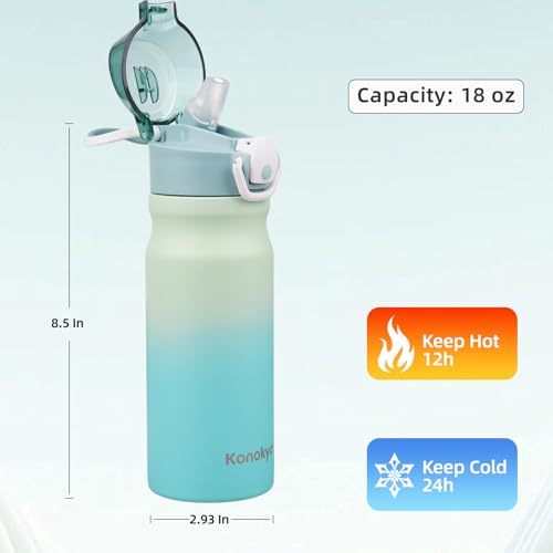 Image of Konokyo 18 oz Insulated Stainless Steel Sports Water Bottle with Straw Lid