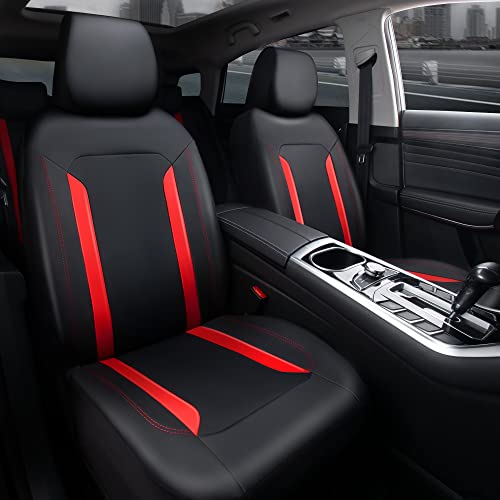 Car Pass Leather Car Seat Covers Full Set, Waterproof Breathable Faux Leather Seat Cover Cushion Protector Rear With Zipper, Sport Universal Fit For Car Suv Pick-Up Truck Vehicle Auto Interior, Red #TOP1