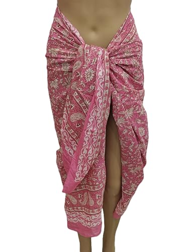 100% Cotton Hand Block Print Pareo Sarong Swimsuit Wrap Skirt Cover Up Long Women’s Apparel Fabric Beach Bikni (73" x 44")