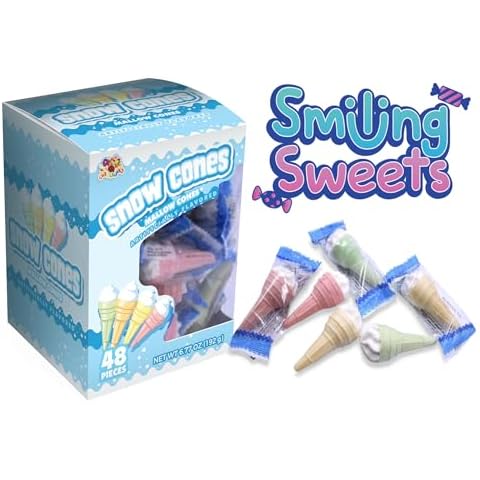 Snow Cones Mallow Cones - Pack of 48 - Delicious Marshmallow in Ice Cream Cone - Individually Wrapped - Smiling Sweets - Fun for Sharing with Everyone - Tasty Treats Cover