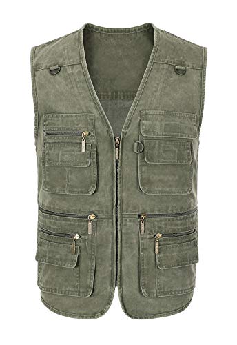 Spanye Men's Casual Vest Outdoor Photo Fishing Travel Vest 16 Pockets Sleeveless Jacket Waistcoat Green-2Xl #TOP1