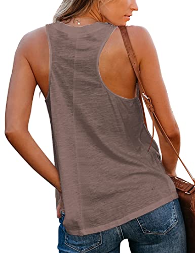Sunborui Women's Sleeveless V Neck Tank Tops Summer Casual Basic Solid Color Camis Tee Shirts (Brown, X-Large) #TOP2