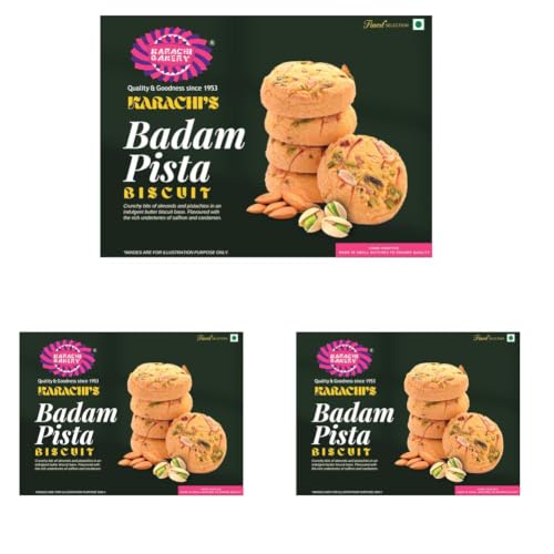 Image of Karachi Bakery Badam Pista Biscuits, 400g (Pack of 3)