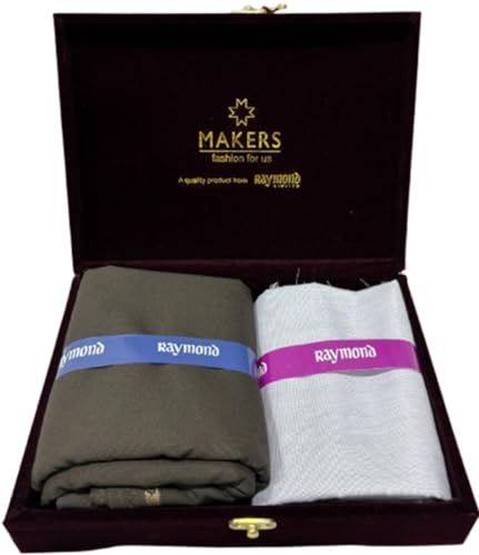 Image of Raymond Makers Men's Shirt & Trouser Fabric Combo with Premium Gift Box | Solid Shirt Fabric with Formal Trouser Fabric | Unstitched Dress Material for Office & Formal Wear