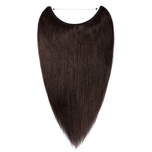 16"-22" Human Hair Hidden Wire Extensions Thin Secret Fish Line Hair Extensions Long Straight No Clips No Glue Hairpieces Invisible Fish Line in 16" 60g #2 Dark Brown