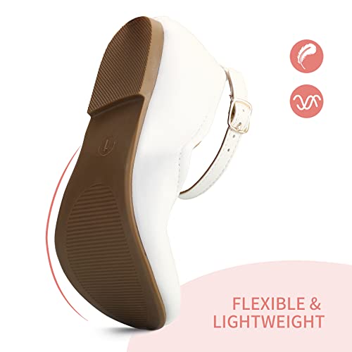 K Komforme Girl's Ballerina Flat Ankle Strap Dress Ballet Flat Shoes (Toddler/Little Kid/Big Kid) For Wedding Party School White Pu #TOP3