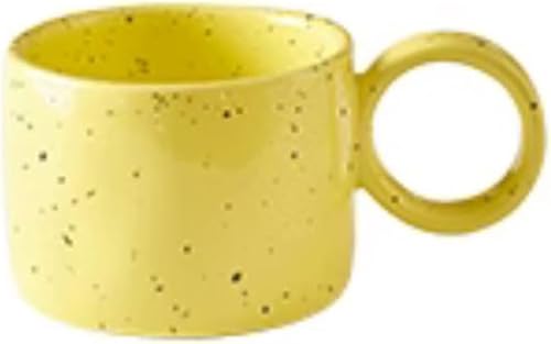 Taza de café de cerámica de diseño irregular de puntos negros de 12 oz, taza de viaje, color amarillo