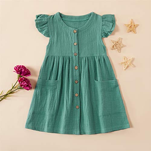 Patpat Toddler Baby Girl Dresses Cotton Linen Dress Ruffle Sleeveless Casual Boho Outfits (Turquoise, 3 Years) #TOP1