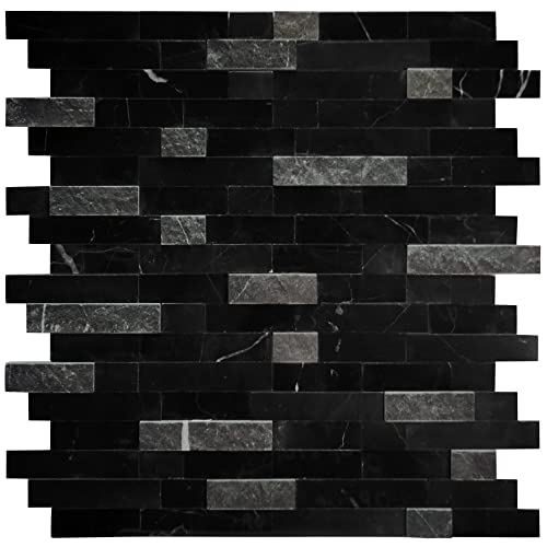 Sunwings Peel And Stick Mosaic Natural 3D Stone Self Adhesive Tiles, 12" X 11" 5-Sheet Stick On Backsplash For Kitchen Bathroom Fireplace Vanity, Mixed Black #TOP10