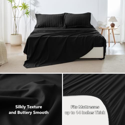 Image of HIMEET Oversized Queen Comforter Set - 7 Pieces Seersucker Bed in a Bag, Boho Bedding Sets for Bedroom Decor, All Season Home Essential Bed Set with Comforter, Sheets, Pillowcases & Shams, Black