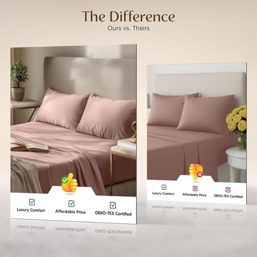 Image of Utopia Bedding California King Size Sheet Set - 4 Piece Bed Sheets, Soft and Breathable Microfiber, Includes 1 Fitted Sheet, 1 Flat Sheet and 2 Pillowcases - Oeko Tex (Blush Pink)