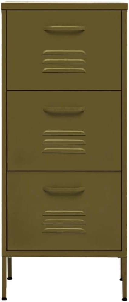 Olive Green Steel Storage Cabinet with Adjustable Feet and Ball Bearing Drawers for Medium Storage Needs