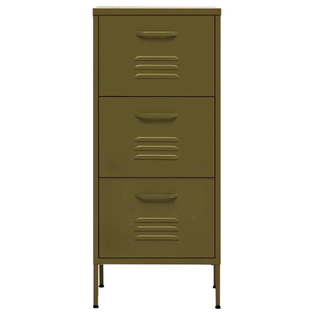 Szafka pomocnicza, oliwkowa zieleń, 42,5 x 35 x 101,5 cm, wytrzymała stalowa szafka do przechowywania z 3 szufladami, łożyska kulkowe, uniwersalny mebel do kuchni, spiżarni