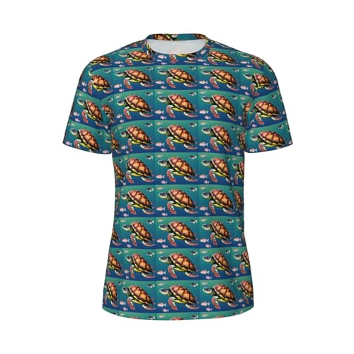JGHHOUN Zeeschildpad met vissenprint heren T-shirt met korte mouwen ademend lichtgewicht zomer mode gym workout vrijetijdskleding, Zwart, 3XL