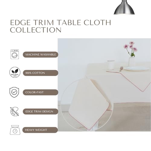 Image of Cotton Tablecloth, Edge Trim, Milk Cream, 60 x 75 in | Heavyweight chambray cotton, embroidered edge trim, 4-seater rectangle, machine washable, everyday dining and hosting
