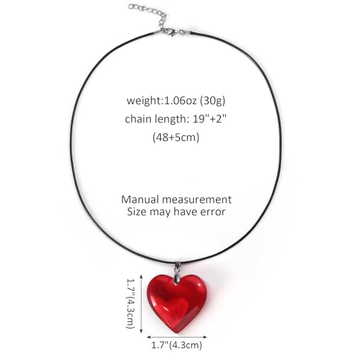 Etercycle Red Heart Necklace, Chunky Puffy Heart Choker Necklaces for Women, Big Glass Heart Pendant Necklace Y2K Trendy Jewelry Accessories (Red Heart)2