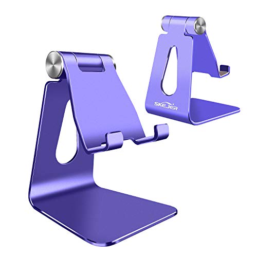 Adjustable Cell Phone Stand, SKEJER Phone Holder, Tablet Stand Dock, Aluminum Desktop Compatible with iPhone 12 iPad, Samsung Galaxy, Google All Smart Phone/Tablets Under 10 in-Royal Purple