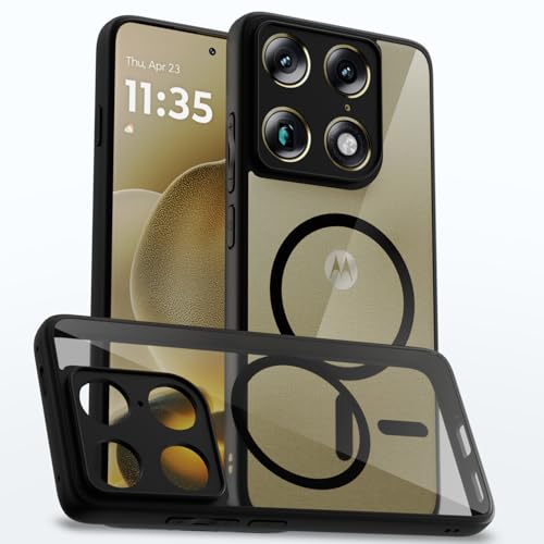 Image of Pikkme Back Cover for Motorola Moto Signature 5G Compatible with Mag-Safe | Shockproof Design | Hard Transparent Back Case (Black Mag-Safe)