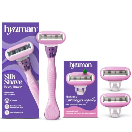 Image of Hyuman SilkShave Body Razor Combo 2 Cartridge Blades /Refill, Aloe Vera + Vit E Lubricated Catridge, Easy hair Removal | Women