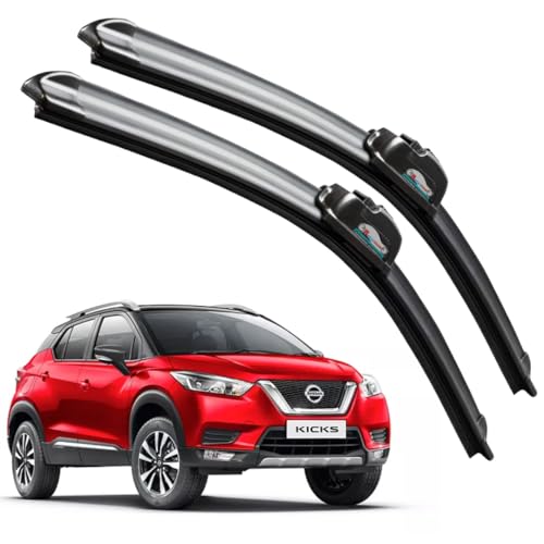 Image of Frameless Rubber Car Wiper Blades Set of 2 Compatible with (Kicks (2019-Till Date) (D-26,P-16))