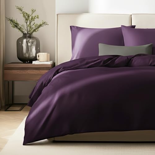 SALAD HOUSE - Mako Satin Bettwäsche 200x200 Lila - 100% Ägyptische Baumwolle (400 TC) - Hochwertig, Kühlend, Bügelleicht & Glatt wie Seide - Bettbezug Set mit Kissen 80x80 & Reißverschluss